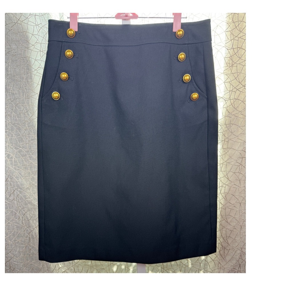 LOFT Blackβ Sailor Button Pencil Skirt Gold Buttons Size 8 Lined Classic
